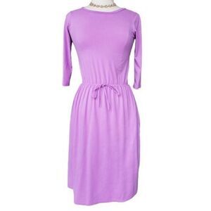 Women's Casual Stretch Dress Waist 3/4 Sleeve Midi Medium Purple NWOT M